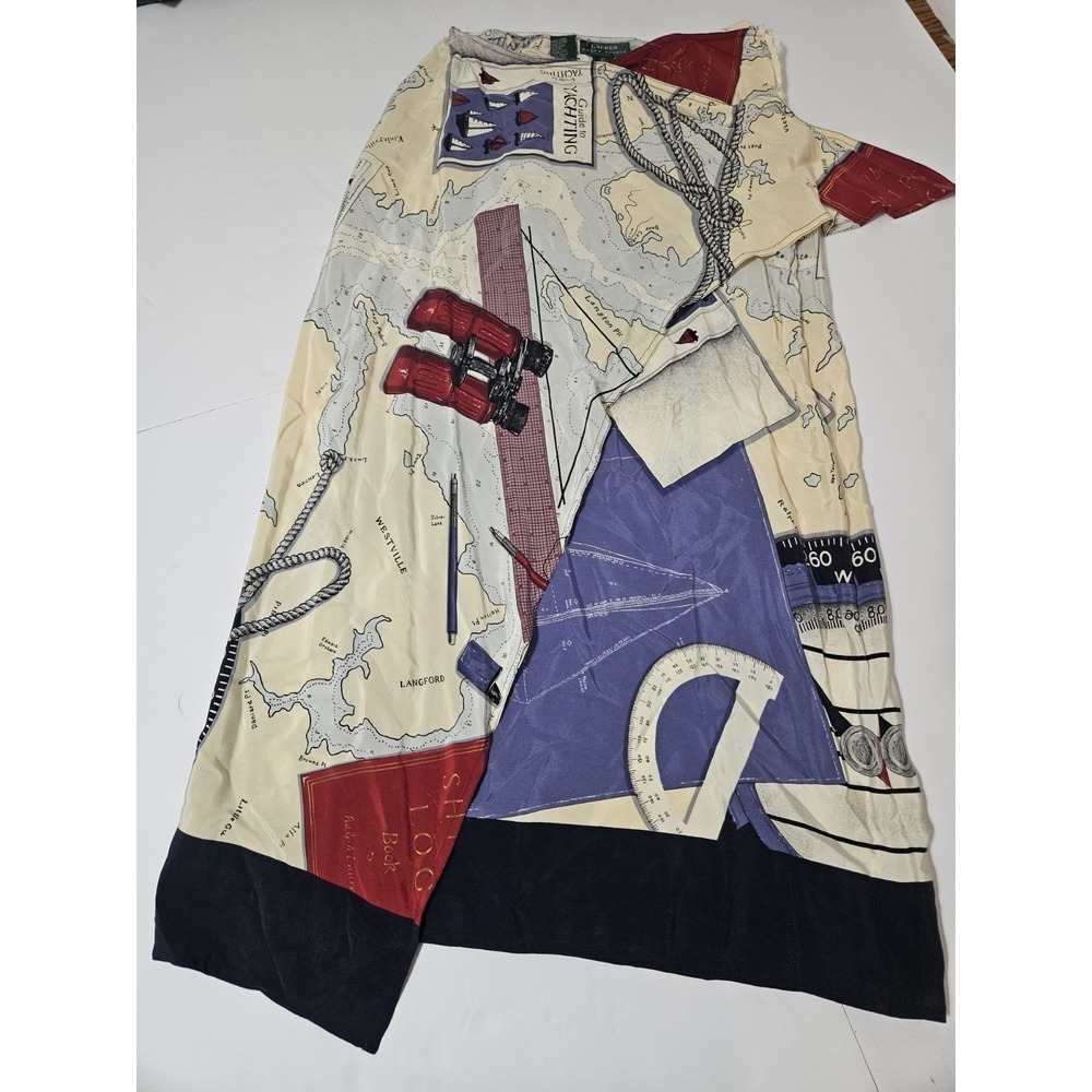 Lauren Ralph Lauren 100% Silk Nautical Yachting Wrap Skirt Womens 12 Old Money
